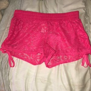 Pink swim cover up lacey shorts